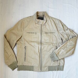 TRU TRUSSARDI Beige Cotton Bomber Jacket zip fly Italian Men's Size 54 US XL